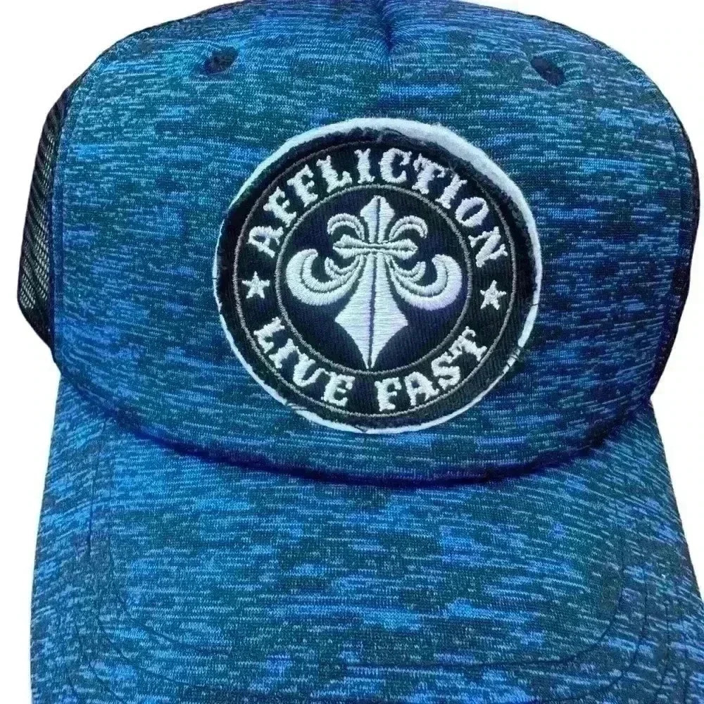 Affliction Trucker Hat Snapback Cap Blue Black NWT with logo